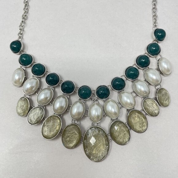 New York & Company Statement‎ Bib Necklace Y2K Faceted Green Christmas Party - Picture 3 of 7